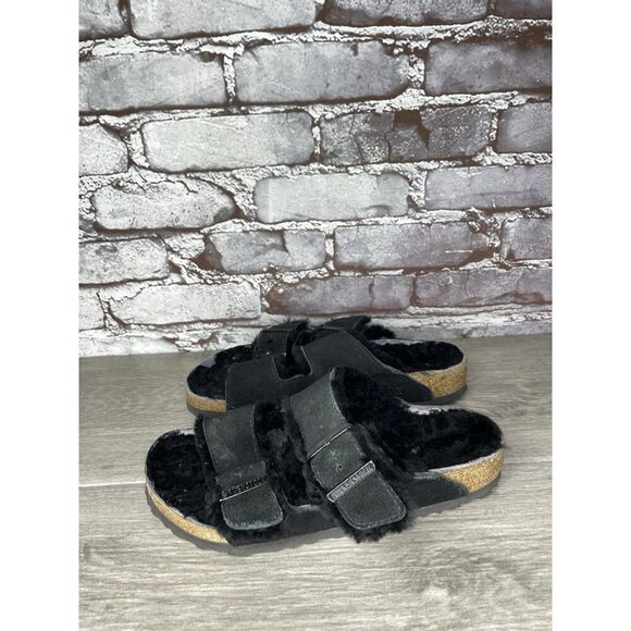 Birkenstock Arizona Black Suede Fur Cork Slides Sandals Women’s Sz 37EU/6.5M US - Picture 16 of 16